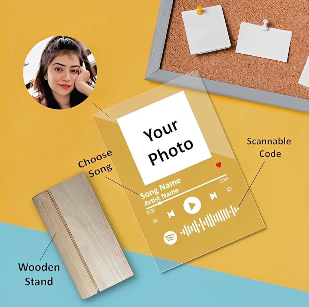 Customized Photo and Spotify Personalized Photo Frame with Wooden Stand